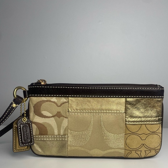 Coach Handbags - Coach Signature Gold Patchwork Y2K Wristlet